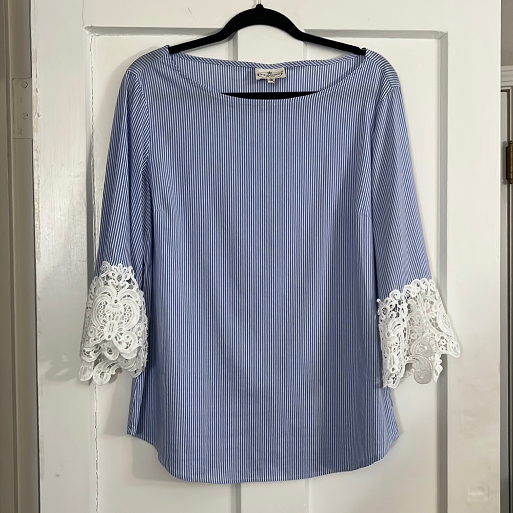 Francesca’s pin stripe lace sleeve top